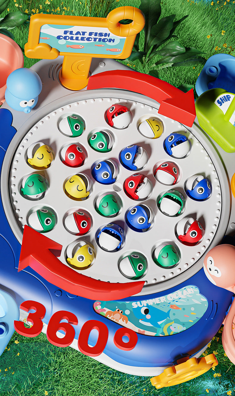 Children's Magnetic Fishing Toy Baby Early Education Educational Boys and Girls Electric Large Rotating Fishing Plate Parent-Child Interaction