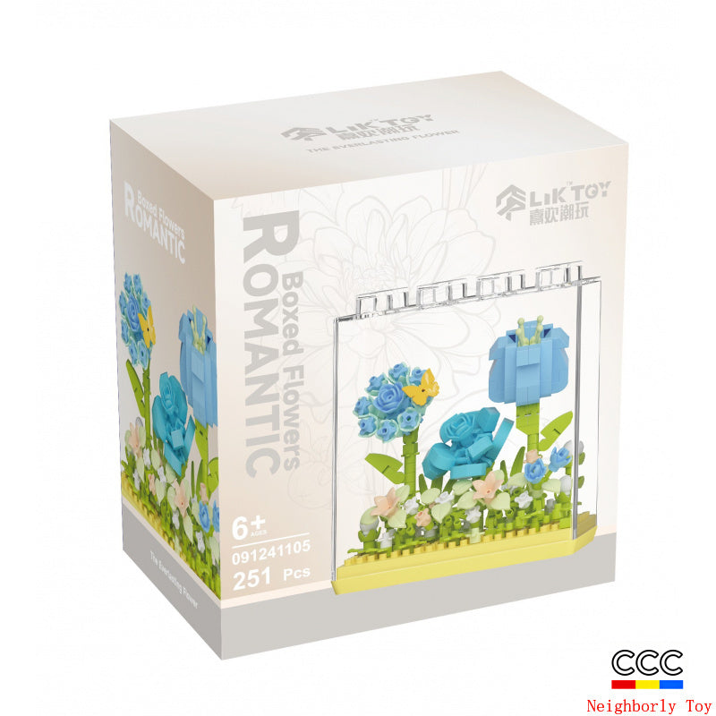 Cross-Border Building Blocks Eternal Flower Transparent Building Blocks Display Cover Home Decoration Desktop Trendy Assembly Toys Gift Wholesale