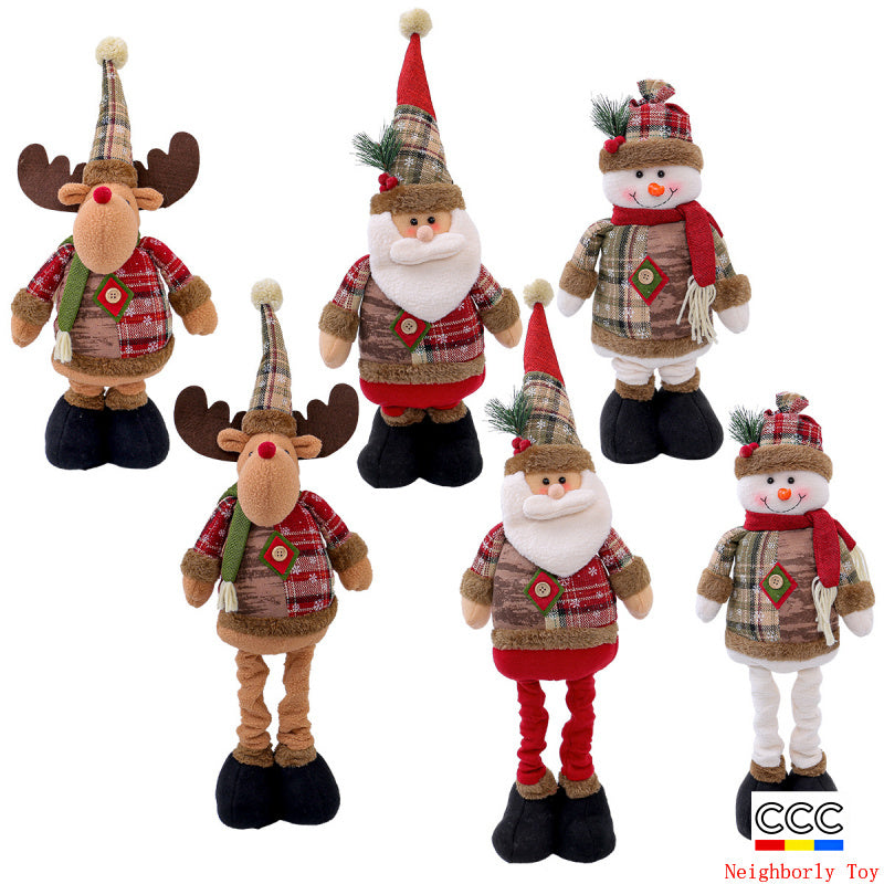 Jingchen Cross-Border Christmas Retractable Doll Window Display Santa Claus Snowman Standing Doll Holiday Decoration