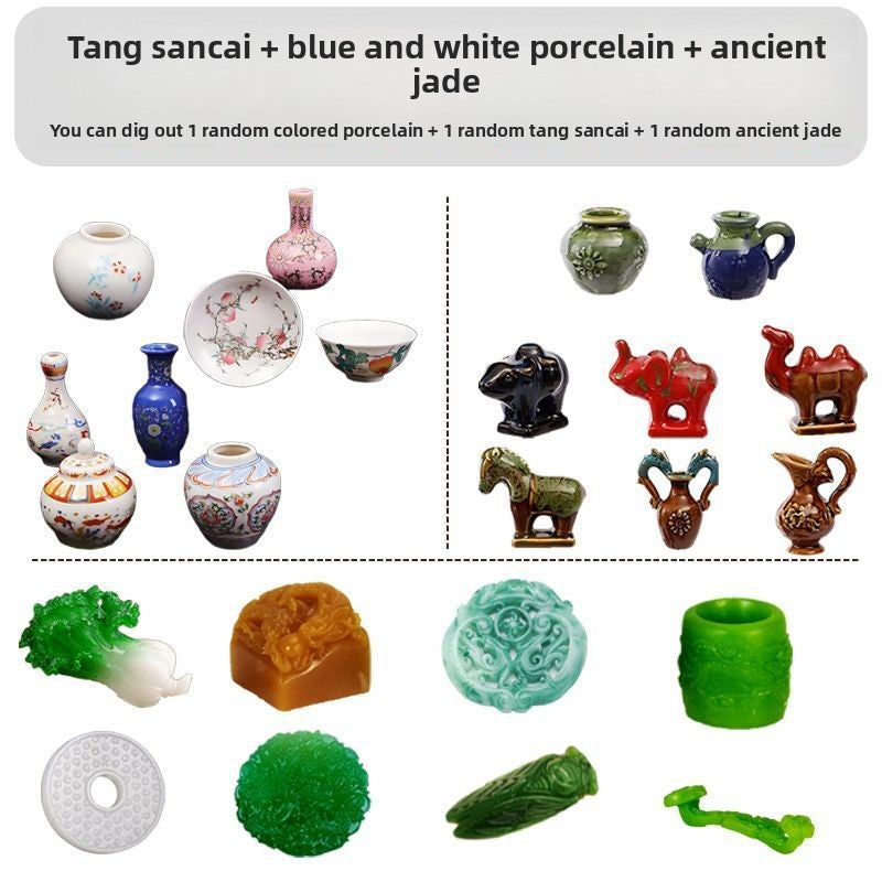 Blue and White Porcelain Treasure Dig Kit - Girls DIY Traditional Culture Archaeological Blind Box Gift