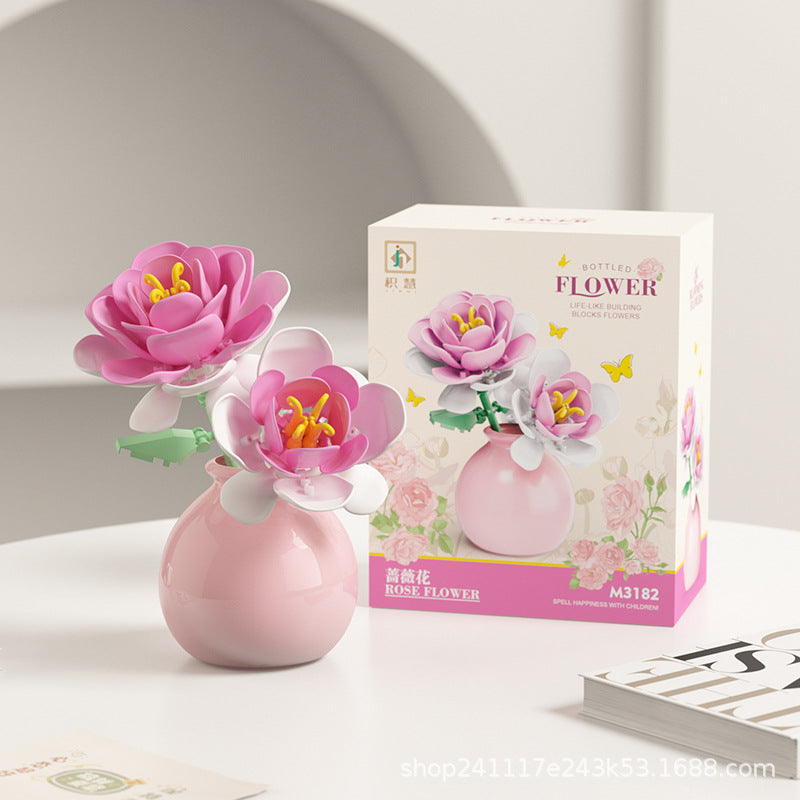 Cross-Border Building Blocks Eternal Flower Transparent Building Blocks Display Cover Home Decoration Desktop Trendy Assembly Toys Gift Wholesale