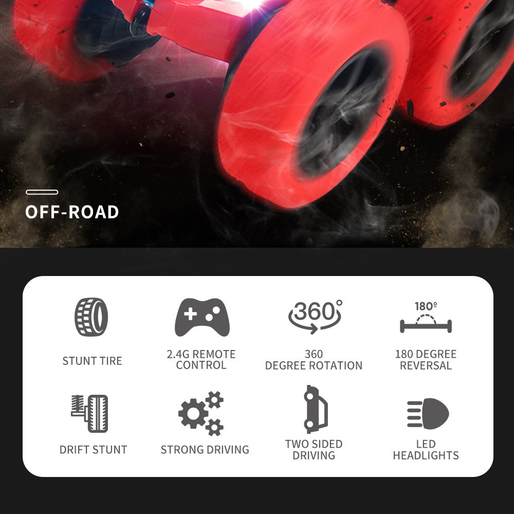 Cross-Border Double-Sided Stunt Car High-Speed 360-Degree Rotating Tumbling Car with Lights Children's Remote Control Car Toy Manufacturer
