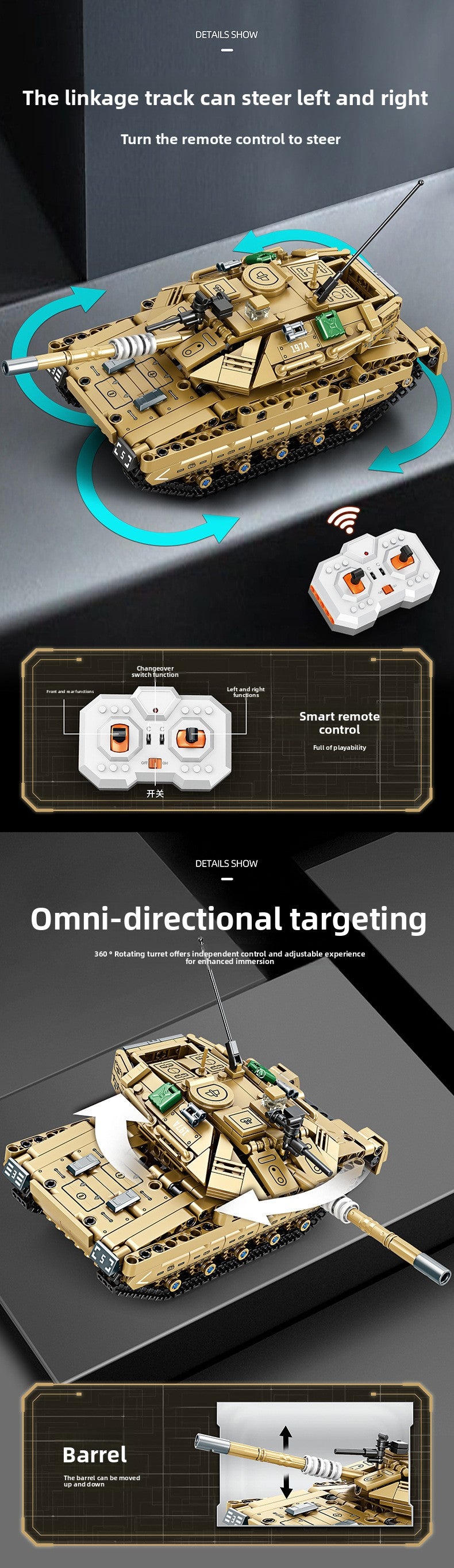 Mingdi 2.4G Remote Control Building Blocks 99A Tank Military Model Compatible with Lego Assembly Children's Toys Student Gift