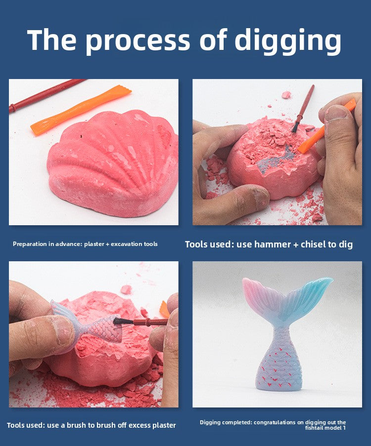 New Mermaid Tail Archaeological Dig Blind Box - Kids DIY Mini Colorful Dinosaur Gem Treasure Hunt Toy