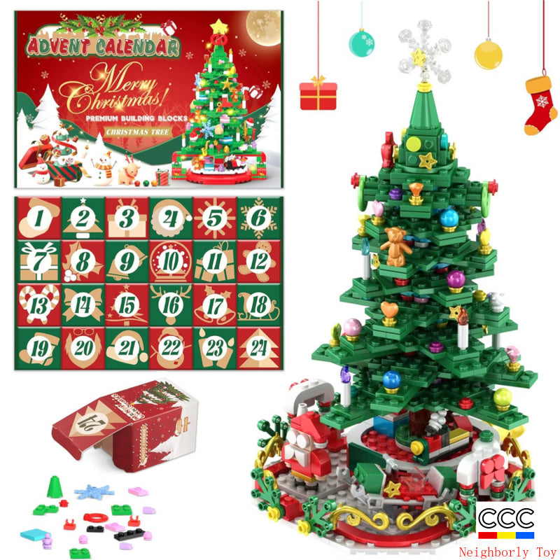 Building Blocks Christmas Calendar Blind Box Countdown 24 Grids Children's DIY Car Dinosaur Building Blocks Tear-off Blind Box