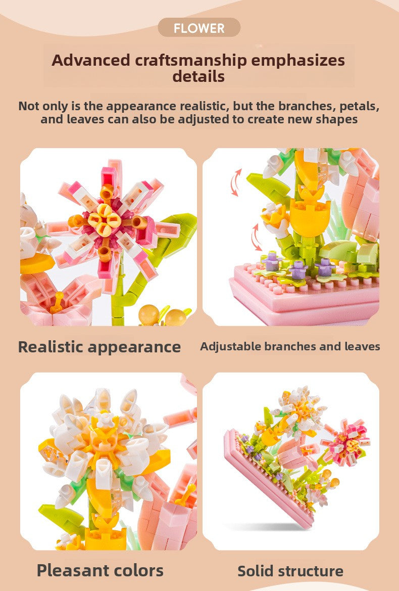 Cross-Border Building Blocks Eternal Flower Transparent Building Blocks Display Cover Home Decoration Desktop Trendy Assembly Toys Gift Wholesale
