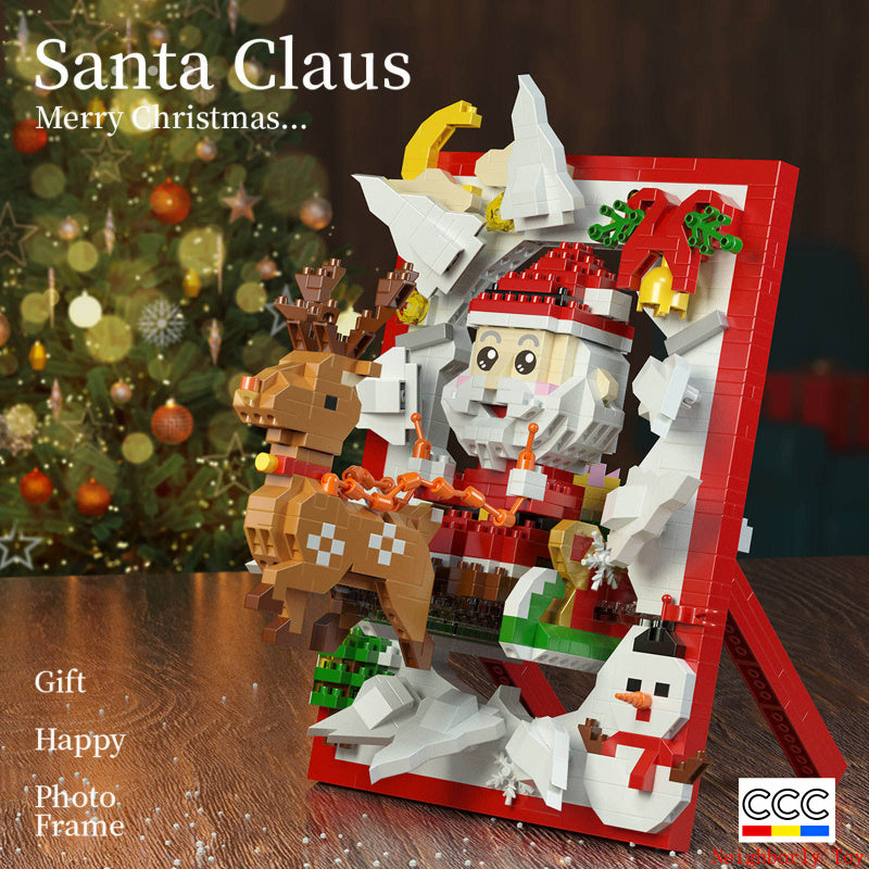 Creative Diy2025 Decorations Cross-Border Christmas Building Block Toys Children's Christmas Gifts 3D Santa Claus Photo Frame