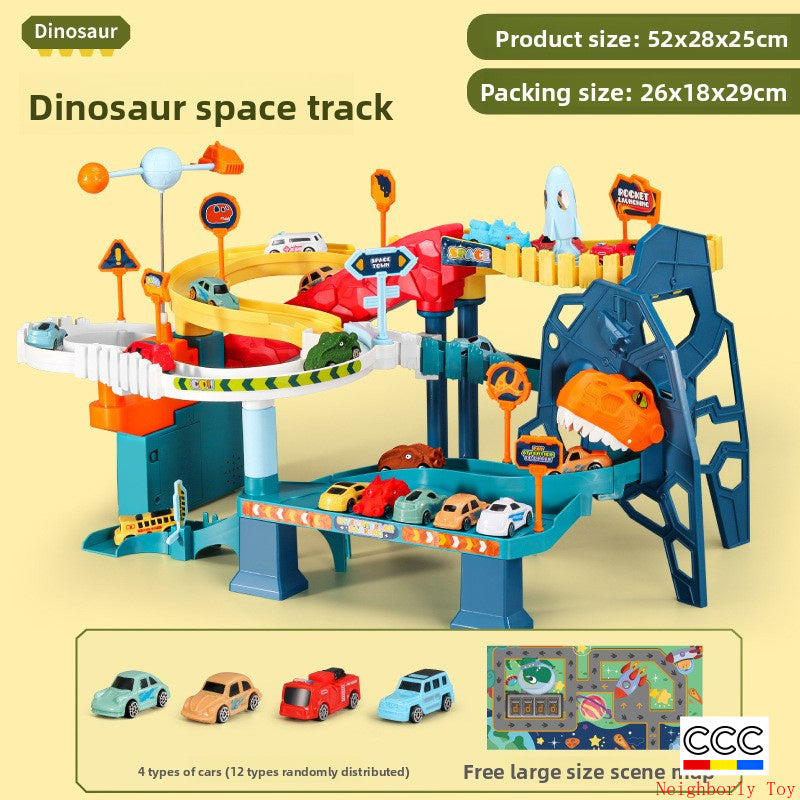 Children's Dinosaur Winding Road City Combination Track Car Adventure Parking Building Educational Toy for Boys