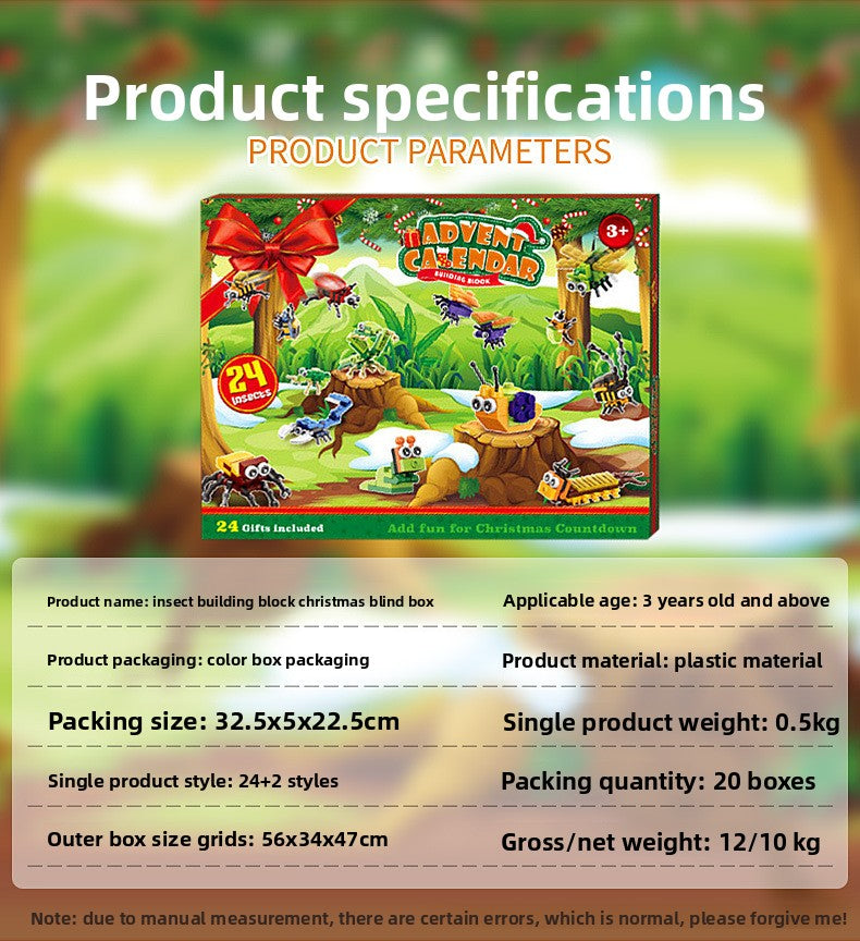 Building Blocks Christmas Calendar Blind Box Countdown 24 Grids Children's DIY Car Dinosaur Building Blocks Tear-off Blind Box