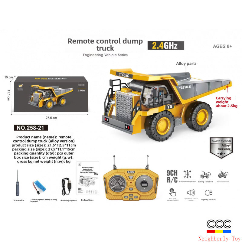 2.4G Alloy Remote Control Excavator Dump Truck Bulldozer Engineering Vehicle Toy Bilingual