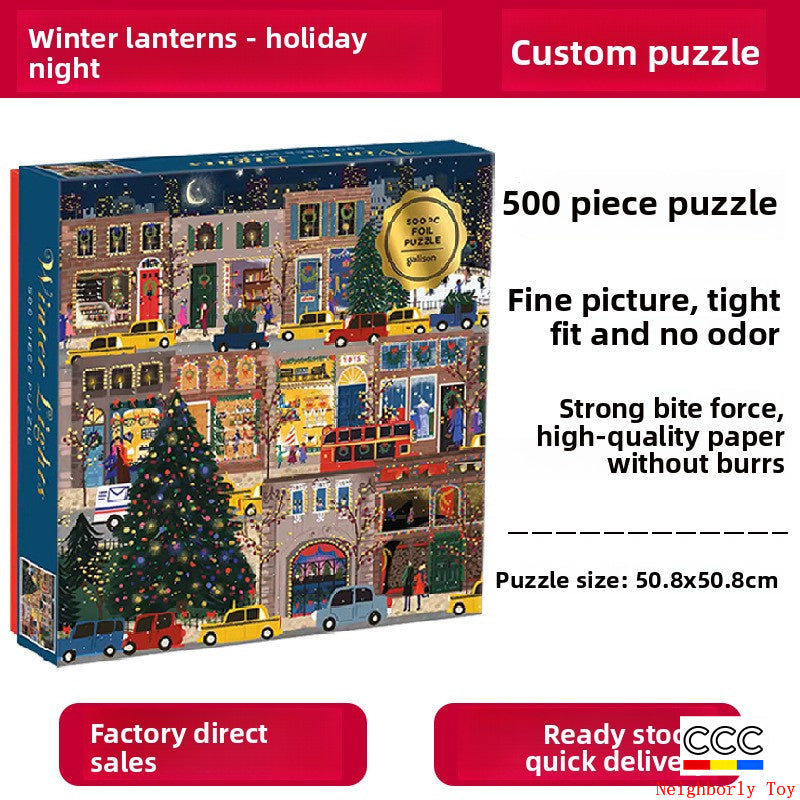 High Quality Galison Christmas Night 500 Piece Winter Lights Puzzle Adult Stress Relief Puzzle Christmas Gift