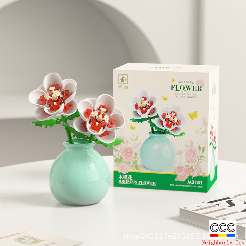 Cross-Border Building Blocks Eternal Flower Transparent Building Blocks Display Cover Home Decoration Desktop Trendy Assembly Toys Gift Wholesale