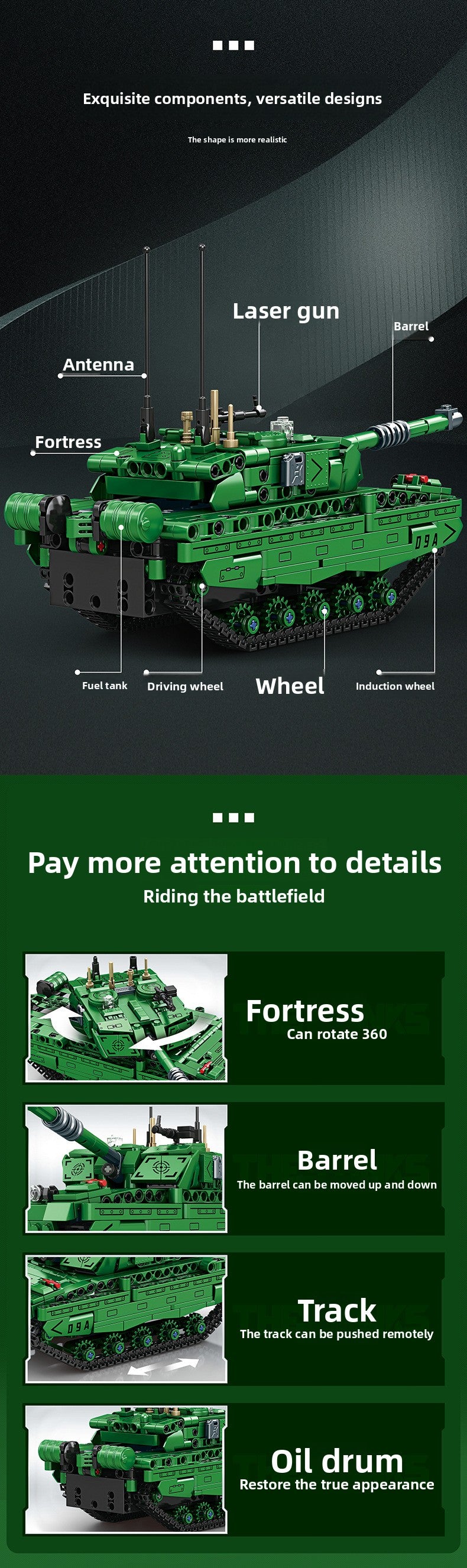 Mingdi 2.4G Remote Control Building Blocks 99A Tank Military Model Compatible with Lego Assembly Children's Toys Student Gift
