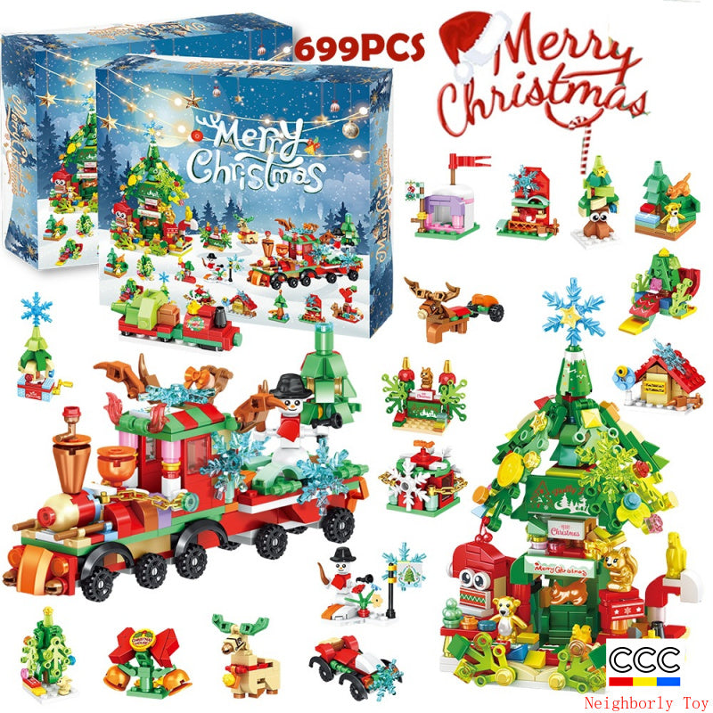 Building Blocks Christmas Calendar Blind Box Countdown 24 Grids Children's DIY Car Dinosaur Building Blocks Tear-off Blind Box