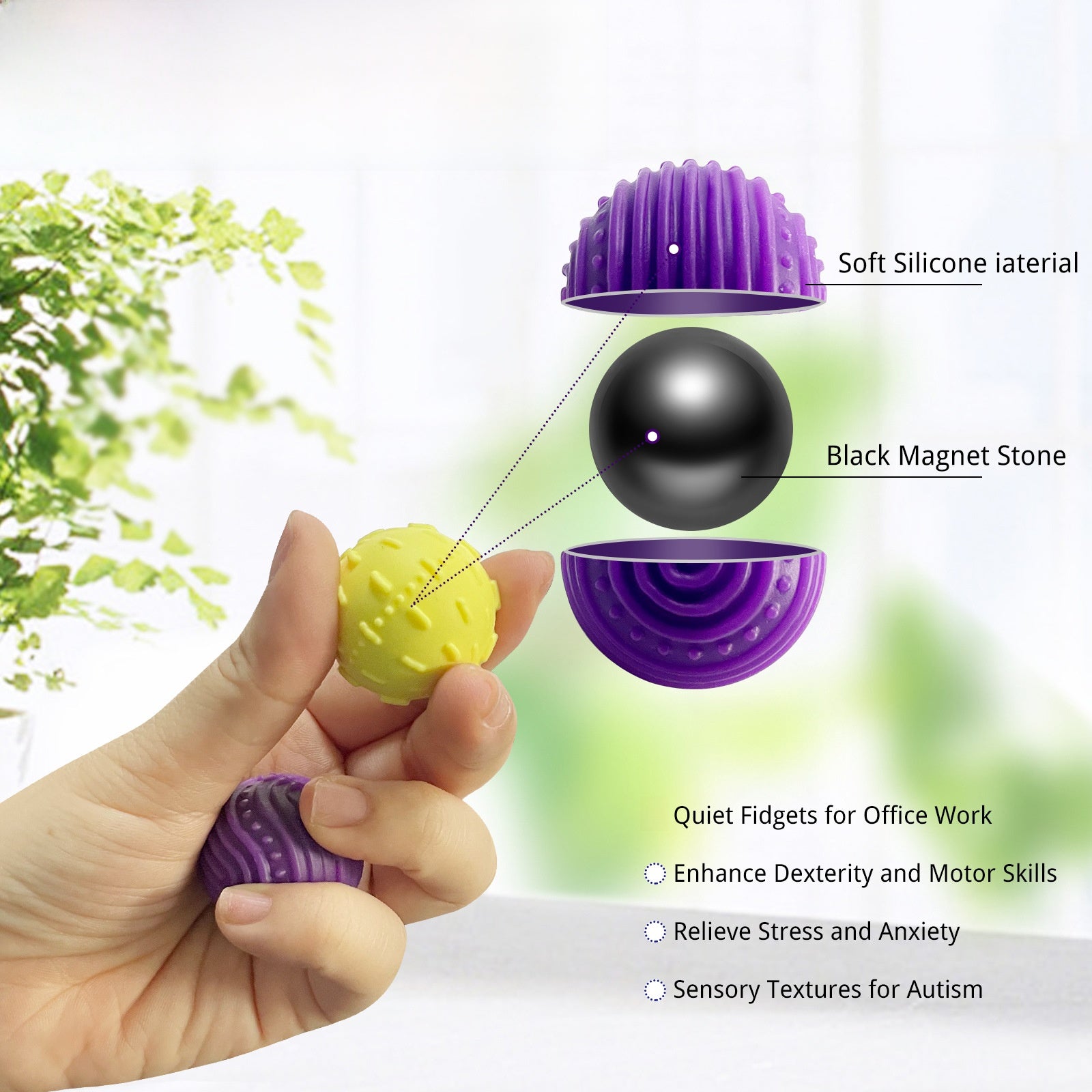 New Product Fidget Toys Sensory Magnetic Ball Stress Relief Toy Soft Silicone Texture Anxiety Ball
