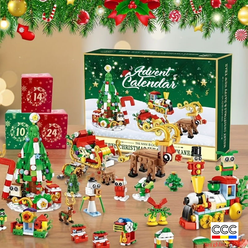 Building Blocks Christmas Calendar Blind Box Countdown 24 Grids Children's DIY Car Dinosaur Building Blocks Tear-off Blind Box