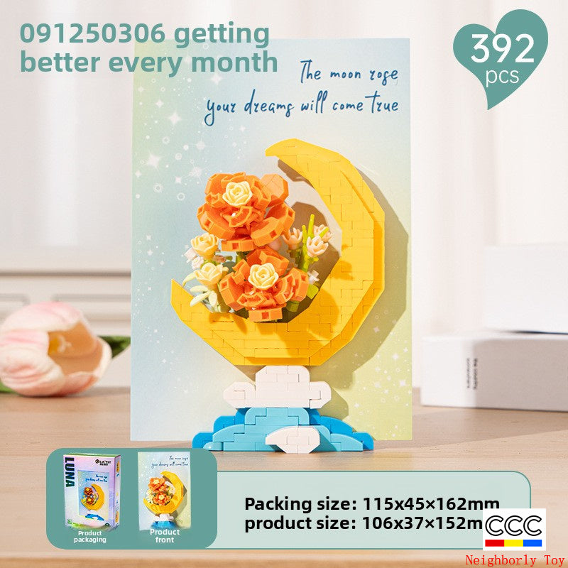 Cross-Border Building Blocks Eternal Flower Transparent Building Blocks Display Cover Home Decoration Desktop Trendy Assembly Toys Gift Wholesale