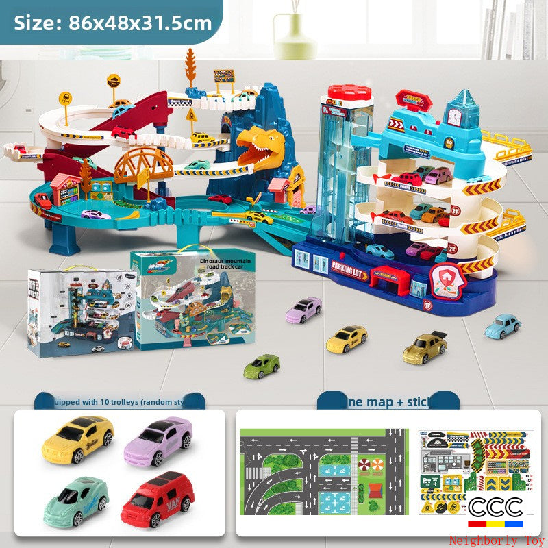 Children's Dinosaur Winding Road City Combination Track Car Adventure Parking Building Educational Toy for Boys