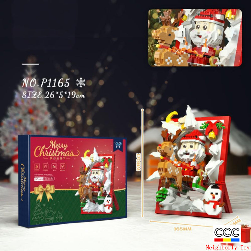 Creative Diy2025 Decorations Cross-Border Christmas Building Block Toys Children's Christmas Gifts 3D Santa Claus Photo Frame