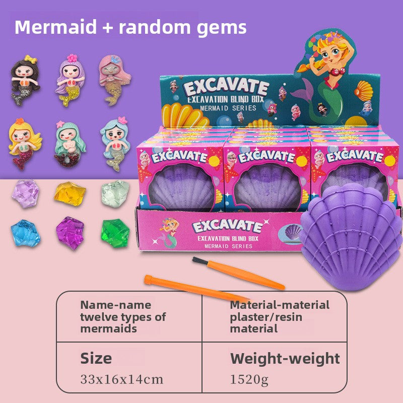 New Mermaid Tail Archaeological Dig Blind Box - Kids DIY Mini Colorful Dinosaur Gem Treasure Hunt Toy