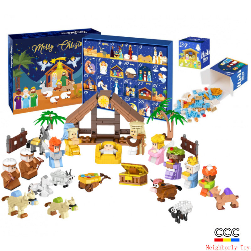 Building Blocks Christmas Calendar Blind Box Countdown 24 Grids Children's DIY Car Dinosaur Building Blocks Tear-off Blind Box