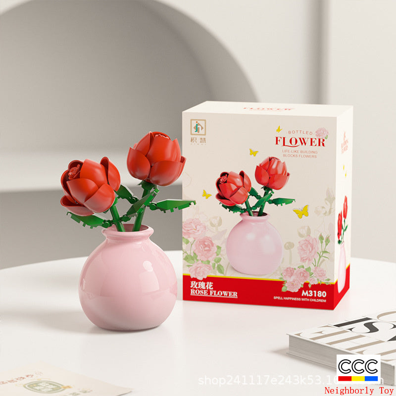 Cross-Border Building Blocks Eternal Flower Transparent Building Blocks Display Cover Home Decoration Desktop Trendy Assembly Toys Gift Wholesale