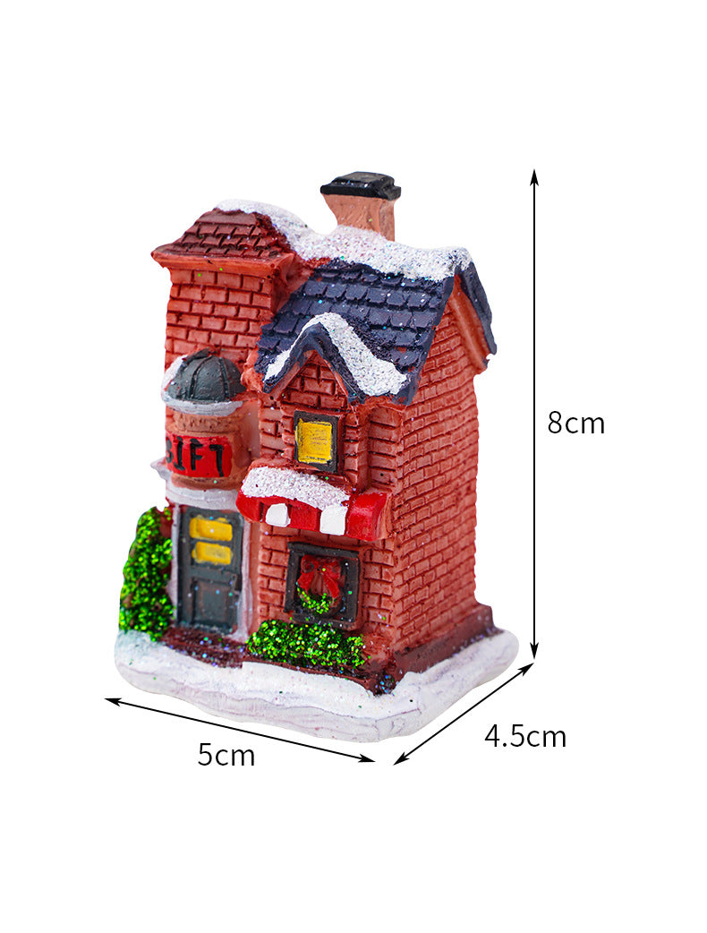 Cross-Border New Christmas Decorations Resin Christmas Small House Micro Landscape Luminous Snow House Ornaments Christmas Gifts