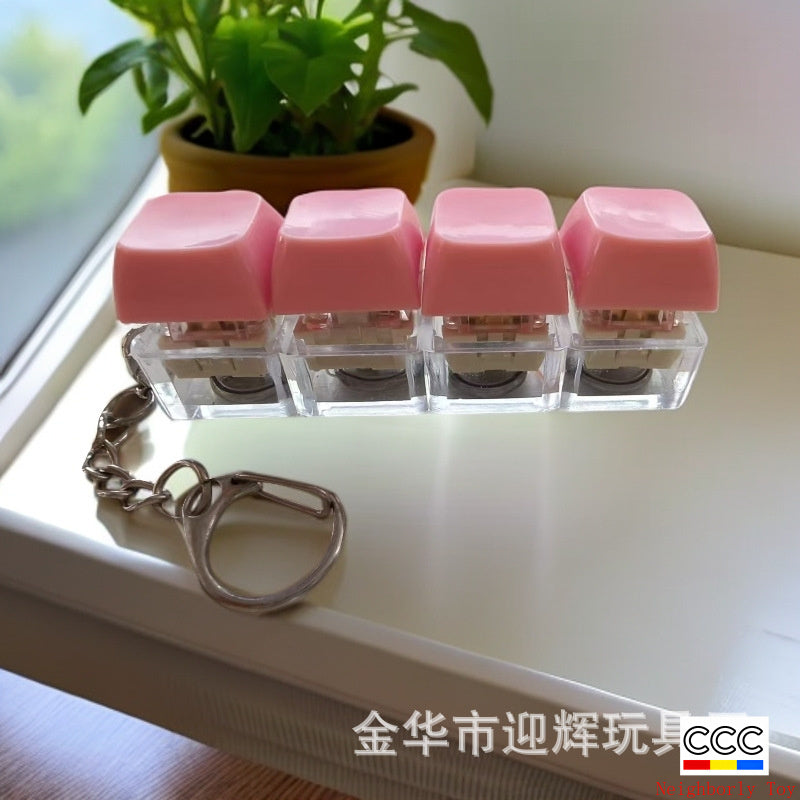 Stress Relief One-Line Four-Key Mechanical Keyboard Switch Tester Macaron Finger Squeeze Stress Relief Keychain
