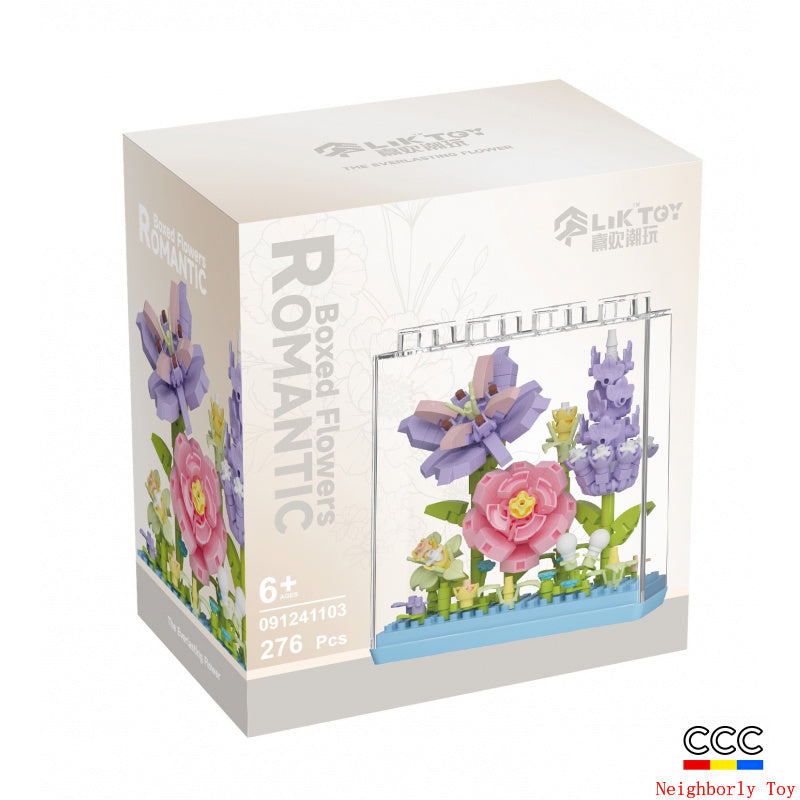 Cross-Border Building Blocks Eternal Flower Transparent Building Blocks Display Cover Home Decoration Desktop Trendy Assembly Toys Gift Wholesale