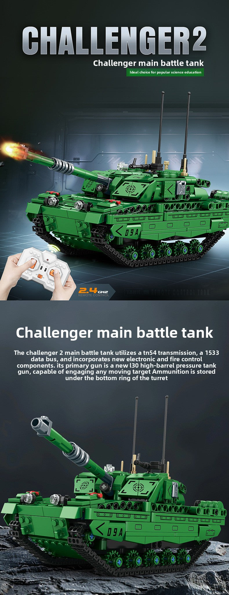 Mingdi 2.4G Remote Control Building Blocks 99A Tank Military Model Compatible with Lego Assembly Children's Toys Student Gift