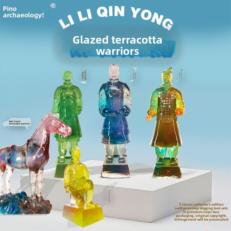 Qin Yong Terra Cotta Warriors and Horses Glazed Generals Kneeling Archers Official Figures Archaeological Model Set for Kids Educational Toy Collection