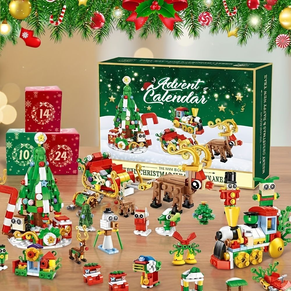 Building Blocks Christmas Calendar Blind Box Countdown 24 Grids Children's DIY Car Dinosaur Building Blocks Tear-off Blind Box
