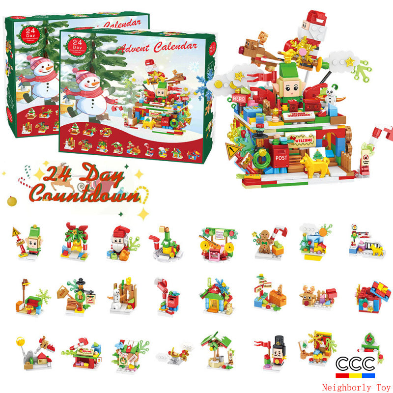 Building Blocks Christmas Calendar Blind Box Countdown 24 Grids Children's DIY Car Dinosaur Building Blocks Tear-off Blind Box