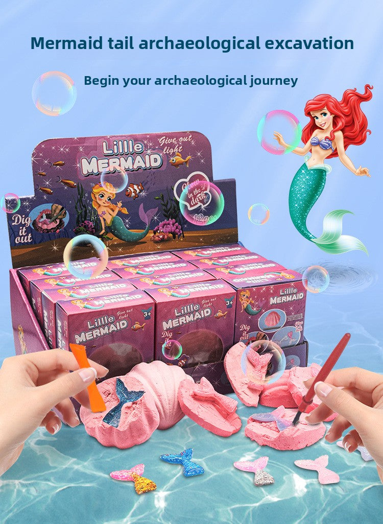 New Mermaid Tail Archaeological Dig Blind Box - Kids DIY Mini Colorful Dinosaur Gem Treasure Hunt Toy