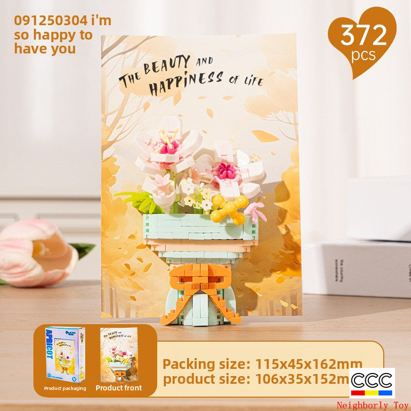 Cross-Border Building Blocks Eternal Flower Transparent Building Blocks Display Cover Home Decoration Desktop Trendy Assembly Toys Gift Wholesale