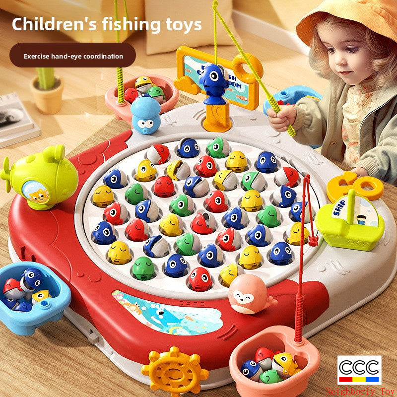 Children's Magnetic Fishing Toy Baby Early Education Educational Boys and Girls Electric Large Rotating Fishing Plate Parent-Child Interaction