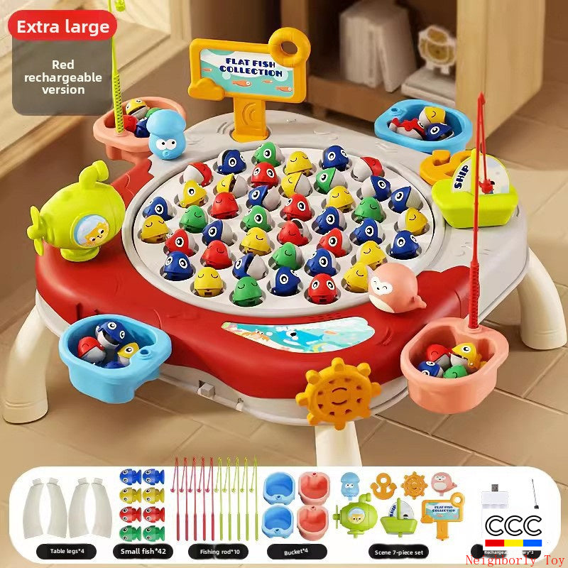 Children's Magnetic Fishing Toy Baby Early Education Educational Boys and Girls Electric Large Rotating Fishing Plate Parent-Child Interaction
