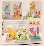 Cross-Border Building Blocks Eternal Flower Transparent Building Blocks Display Cover Home Decoration Desktop Trendy Assembly Toys Gift Wholesale