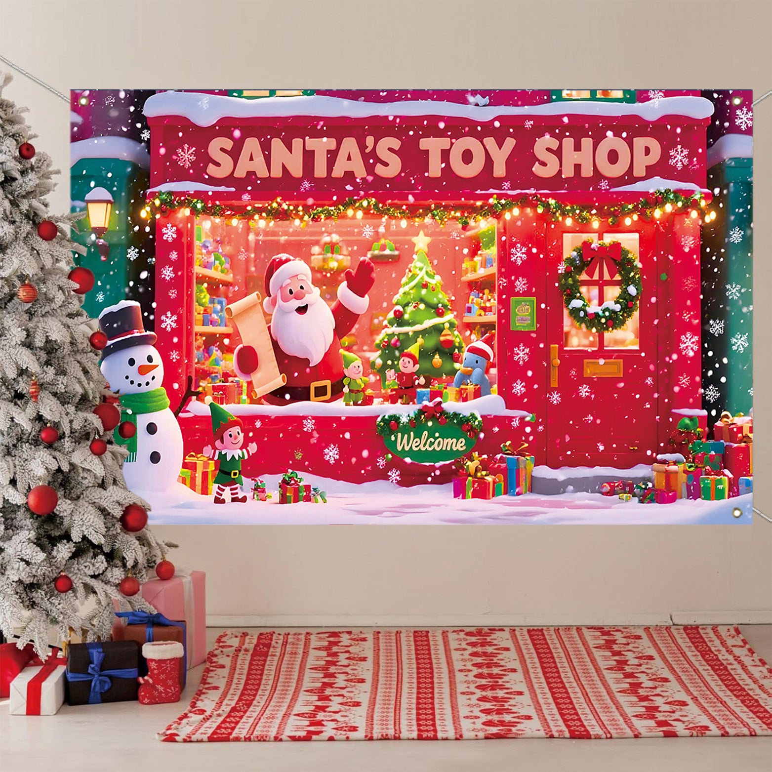 Cross-Border New Christmas Dessert Shop Background Banner Party Atmosphere Decoration Scene Setup Props Supplies