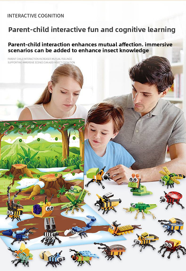 Building Blocks Christmas Calendar Blind Box Countdown 24 Grids Children's DIY Car Dinosaur Building Blocks Tear-off Blind Box