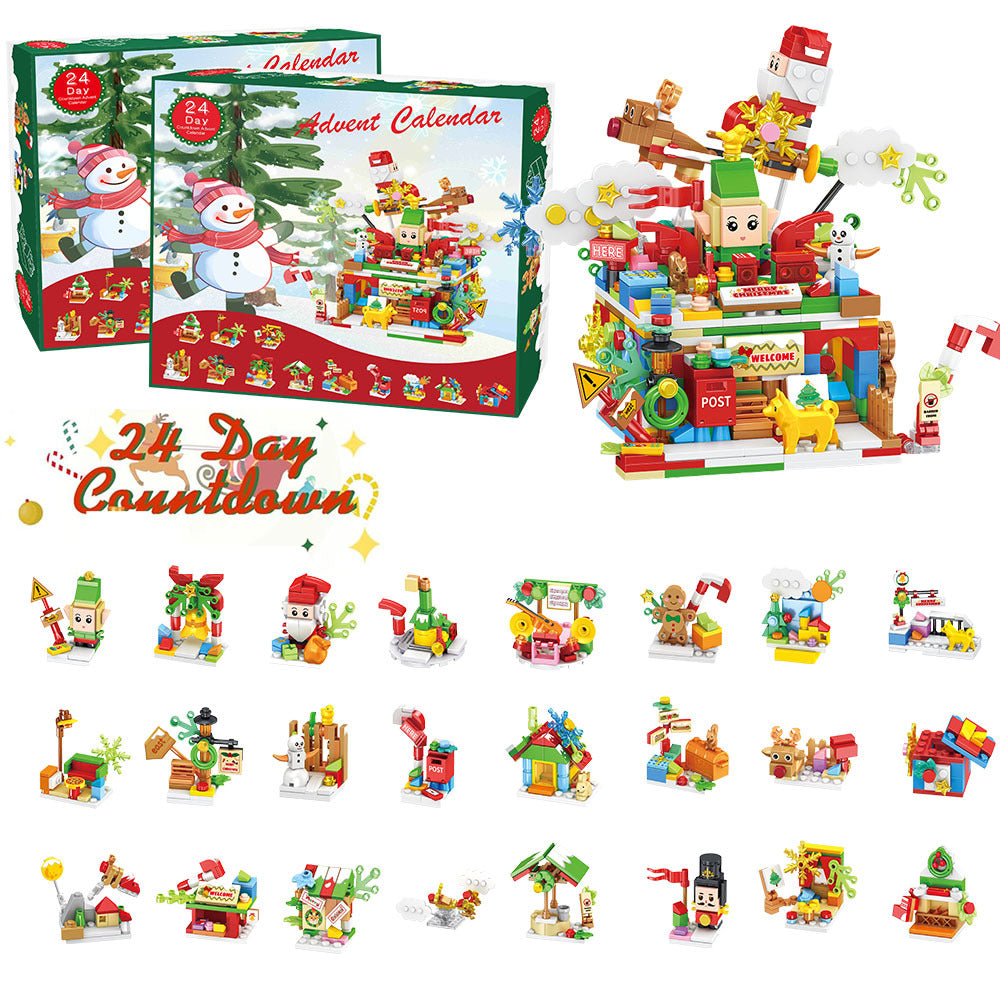 Building Blocks Christmas Calendar Blind Box Countdown 24 Grids Children's DIY Car Dinosaur Building Blocks Tear-off Blind Box