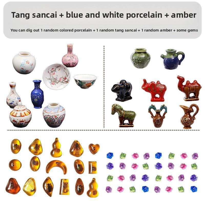 Blue and White Porcelain Treasure Dig Kit - Girls DIY Traditional Culture Archaeological Blind Box Gift