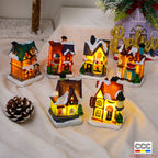 Cross-Border New Christmas Decorations Resin Christmas Small House Micro Landscape Luminous Snow House Ornaments Christmas Gifts