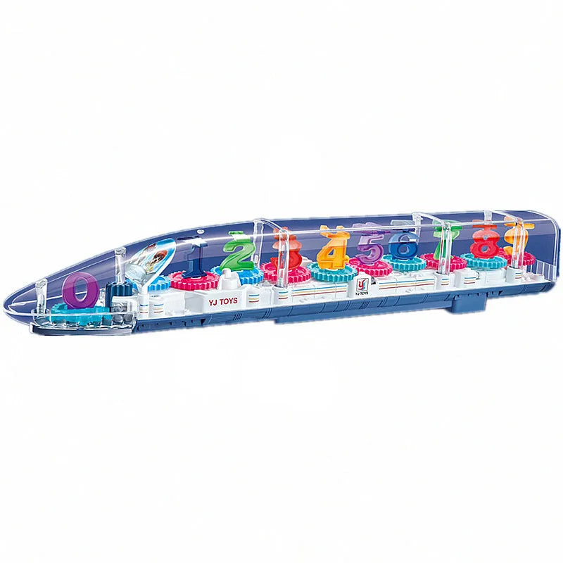 Children's Toy Transparent Gear Electric Toy Train Sound Light And Music Simulation Harmony EMU High-speed Rail Christmas Gifts