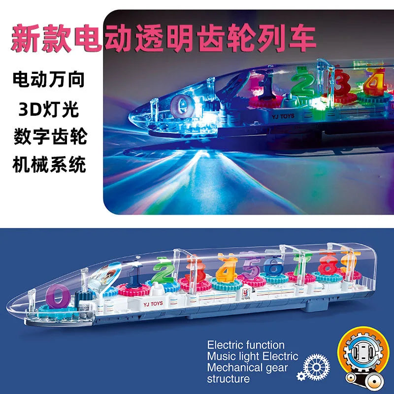 Children's Toy Transparent Gear Electric Toy Train Sound Light And Music Simulation Harmony EMU High-speed Rail Christmas Gifts