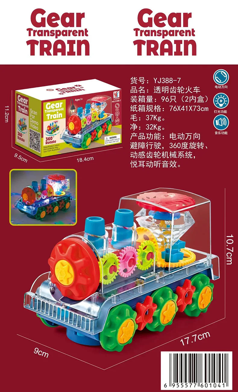 Light Up Transparent Gear Car Toy with LED Light Music Early Educational Toys Bump and Go Toy Luminous Toy Car for Kids B433