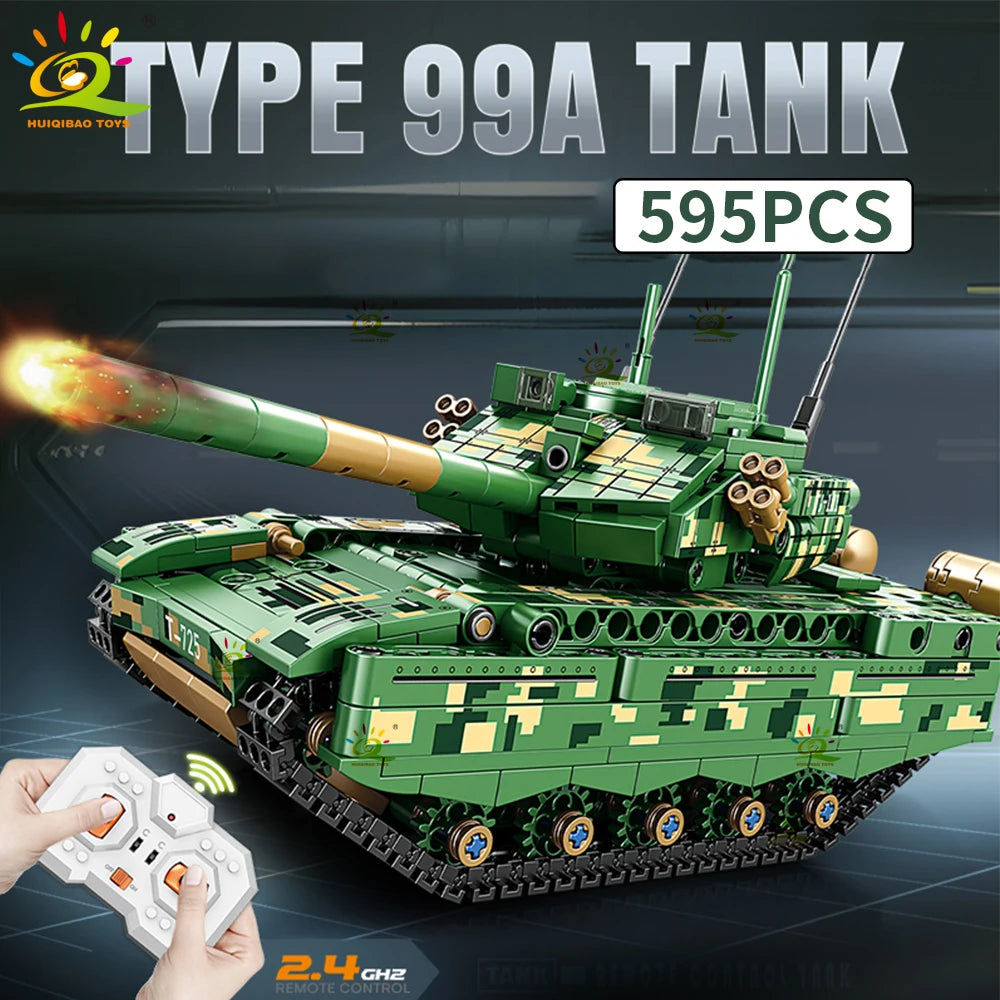 HUIQIBAO RC WW2 Military Tank Building Blocks Set for Children Remote Control Army Bricks Toy City Construction Bricks Kids Gift
