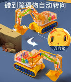 Children's electric transparent gear excavator toy boy music toy car electric universal engineering vehicle excavator