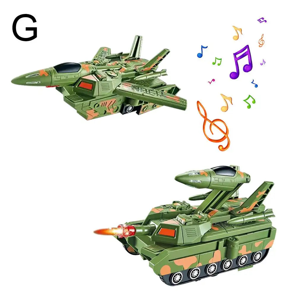 Children's Light Music Toy Car Electric Universal Driving Car Fighter Deformation Tank Robot