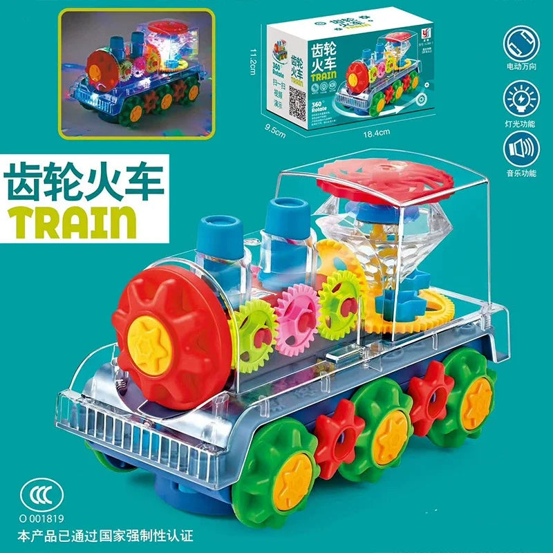 Light Up Transparent Gear Car Toy with LED Light Music Early Educational Toys Bump and Go Toy Luminous Toy Car for Kids B433